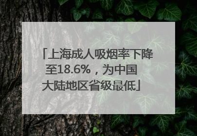 上海成人吸烟率下降至18.6%，为中国大陆地区省级最低