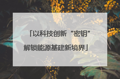 以科技创新“密钥”解锁能源基建新境界