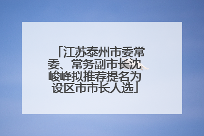 江苏泰州市委常委、常务副市长沈峻峰拟推荐提名为设区市市长人选