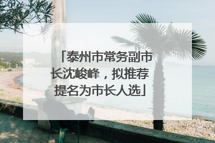 泰州市常务副市长沈峻峰，拟推荐提名为市长人选